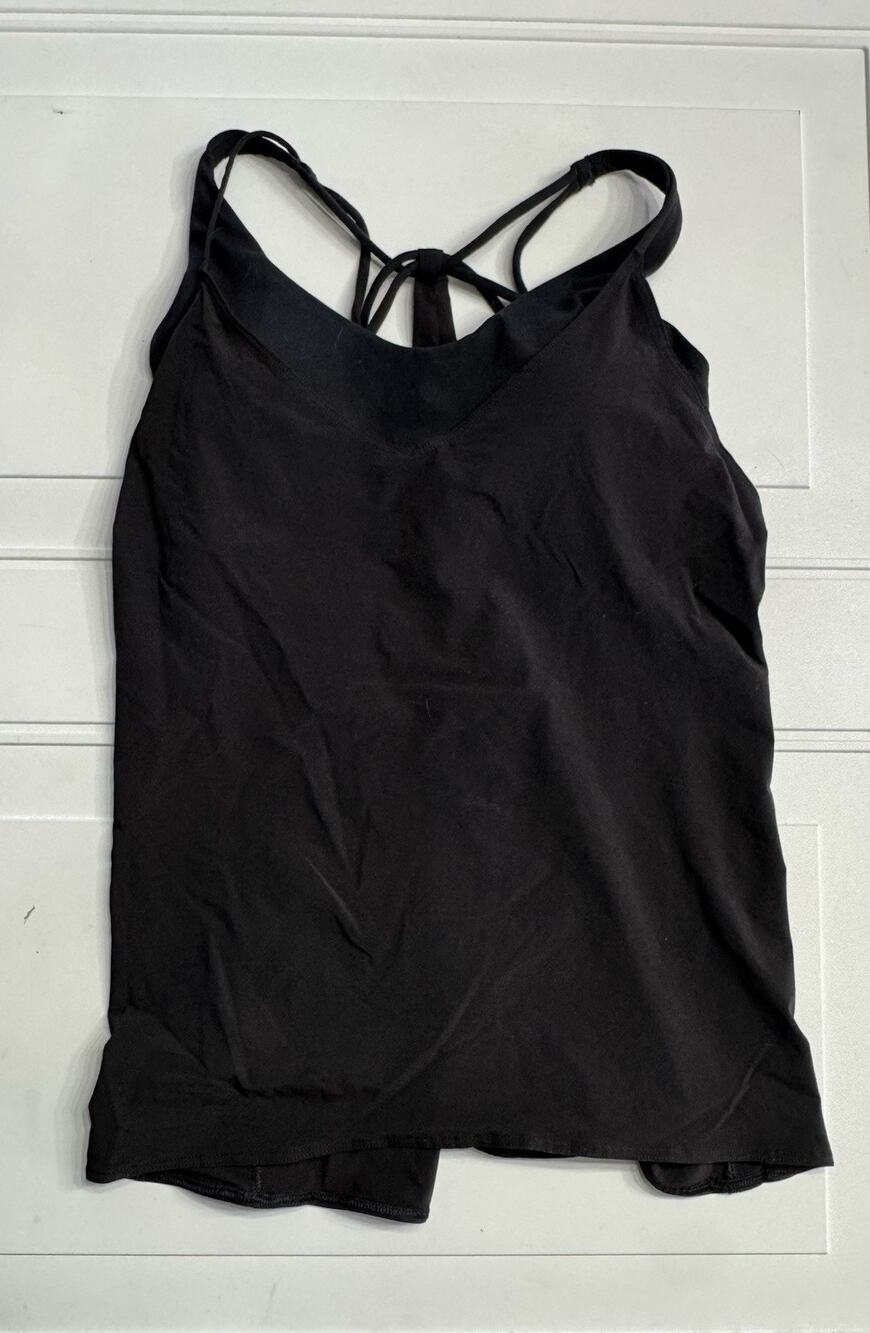 Athleta Womens Sz XS Strappy Tank Top Black Built In Bra Activewear Yoga Workout